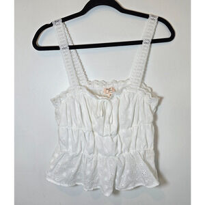 Dizzy Lizzy White Lace Smocked Crop Top Size M Boho Coquette Embroidered